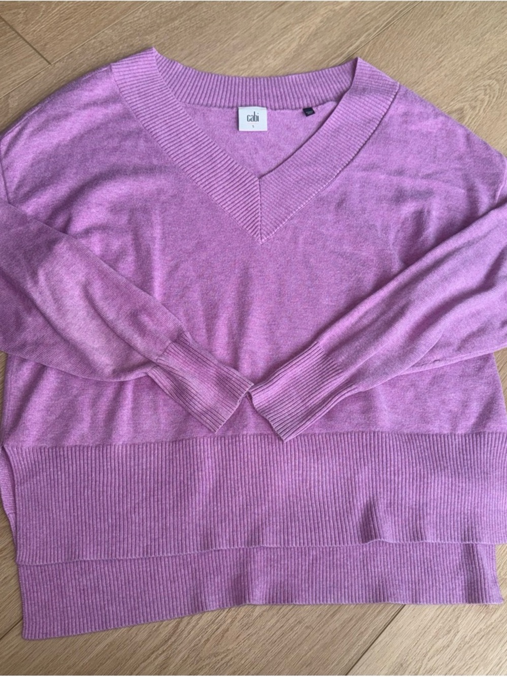 CAbi Women's V-Neck Sweater in Lavender Pink